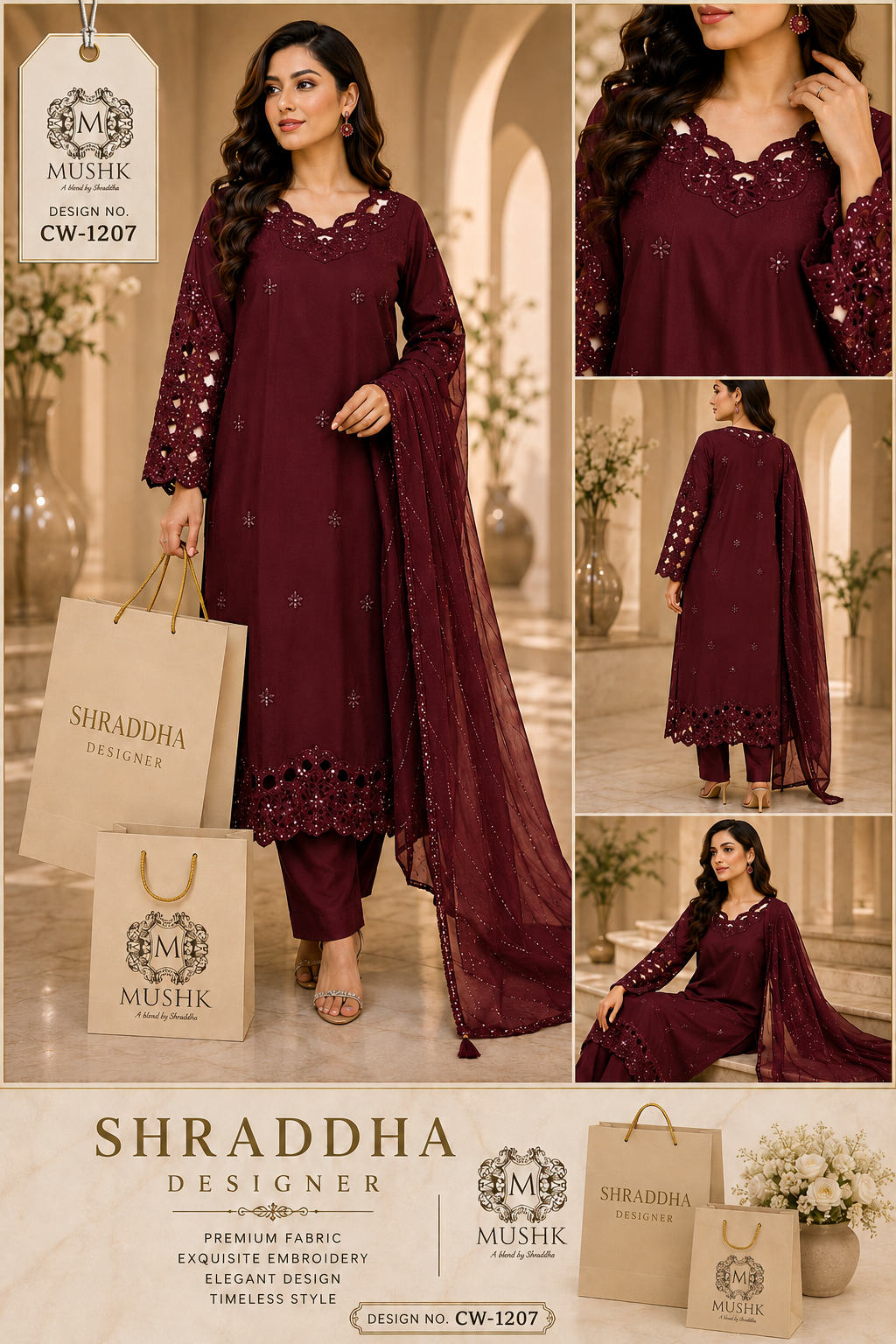CW 1207 maroon embroidered salwar suit